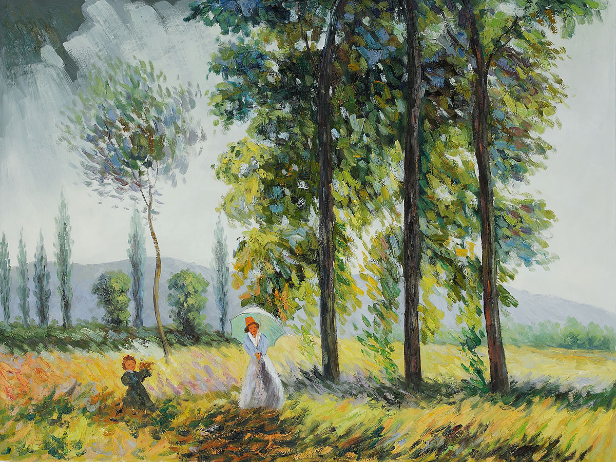 Under The Poplars Sun Effect by Claude Monet
